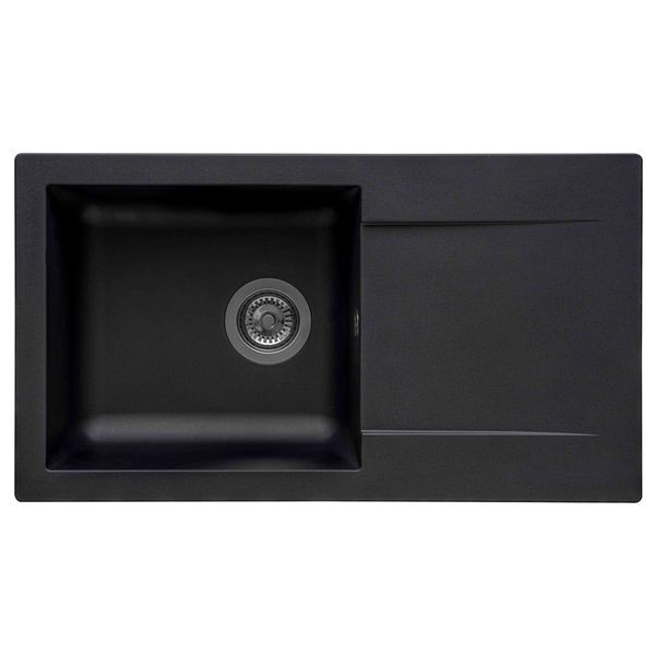 AG Single Kitchen Sink Black Resin with Overflow and Waste Fitting