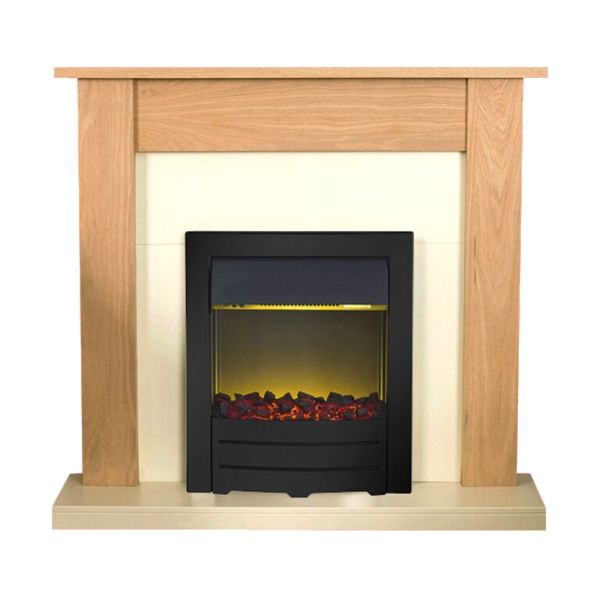 Southwold Cream & Oak Fireplace with Black 1-2 kW Electric Fire