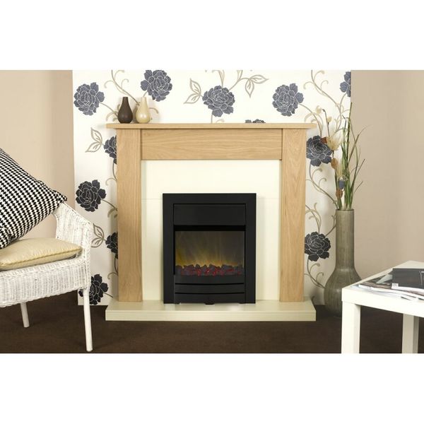 Southwold Cream & Oak Fireplace with Black 1-2 kW Electric Fire