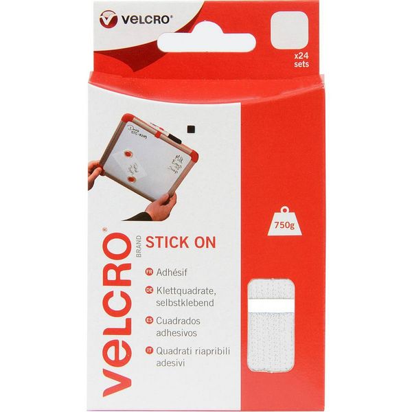 Velcro® Brand Stick On Squares 25mm x 24 White