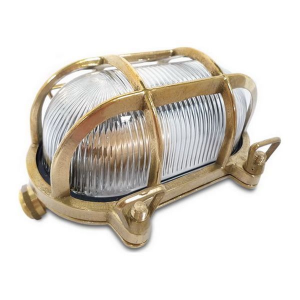 AG Oval Bulkhead Brass Light Complete With Cage